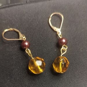 Elegant Gold and Amber Drop Earrings